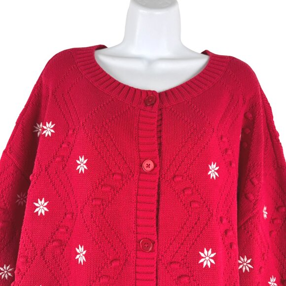 Talbots Embroidered Bobble Cardigan Sweater 2X Red White Snowflake NWT CJ-2048 - Picture 3 of 9